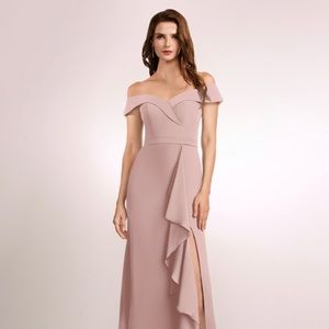 A-Line Off-the-Shoulder Floor-Length Chiffon Bridesmaid Dress With Ruffle